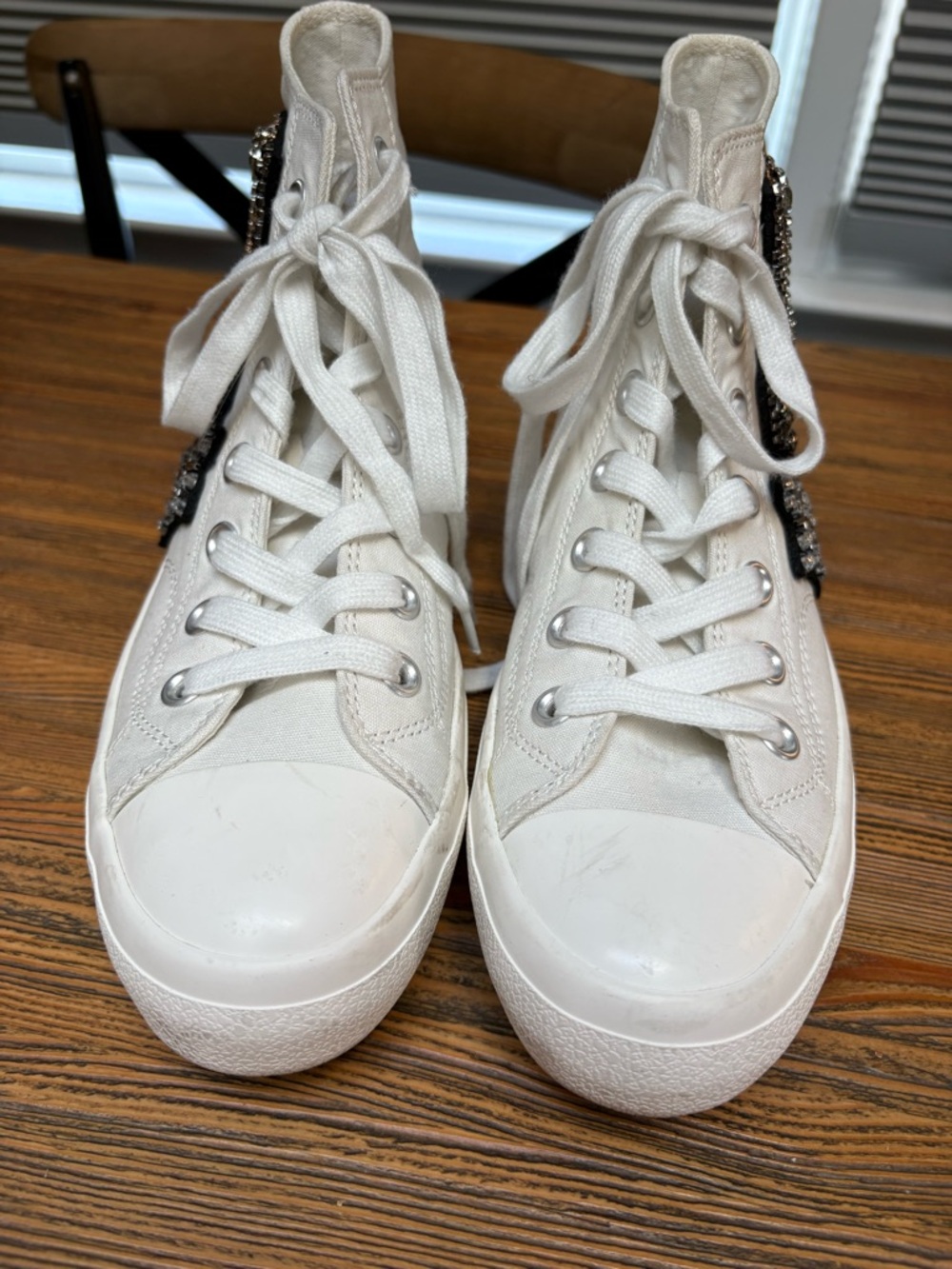 Lauren Lorraine White High-Top Sneakers with Black Beaded Patches and Chains - Picture 13 of 16